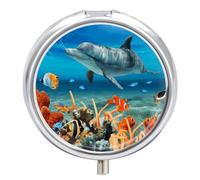 Pilulier bleu à 3 compartiments - Petit pilulier quotidien - Petit pilulier de voyage rond en métal pour sac à main