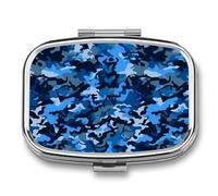 Pilulier bleu camouflage à 2 compartiments pour sac à main ou poche Mini pilulier en métal pour médicaments quotidiens pour contenir des vitamines, de l'huile de poisson