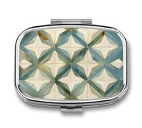 Pilulier bleu et doré à 2 compartiments, pilulier portable avec miroir pour poche, sac à main, voyage, mini organisateur de médicaments en métal pour vitamines, huile de poisson
