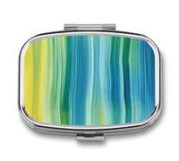 Pilulier bleu et vert à 2 compartiments, pilulier portable avec miroir pour poche, sac à main, voyage, mini organisateur de médicaments en métal pour vitamines, huile de poisson