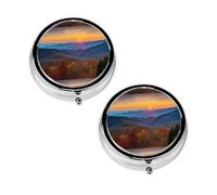 Pilulier Blue Ridge Parkway Mountains à 3 compartiments, portable pour poche ou sac à main, organiseur de pilules décoratif en métal pour médicaments et vitamines, cadeau unique