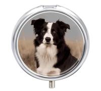 Pilulier Border Collie - 3 compartiments - Petit pilulier rond en métal - Pour sac à main