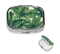 Pilulier botanique vert à 2 compartiments carré portable pour poche ou sac à main, petit planificateur hebdomadaire de médicaments de voyage avec miroir décoratif en métal et porte-vitamines