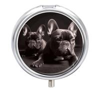 Pilulier bouledogue français à 3 compartiments pour sac à main ou poche, mini pilulier en métal, récipient à médicaments quotidien rond pour contenir des vitamines, de l'huile de poisson