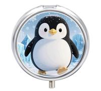 Pilulier Calm Penguin avec miroir, 3 compartiments, étanche, pour sac à main ou poche, avec poignée antidérapante, organisateur de voyage pour compléments alimentaires (vitamines, huile de poisson, e