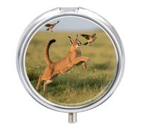 Pilulier Caracal avec miroir, 3 compartiments, étanche, pour sac à main ou poche, avec poignée antidérapante, organisateur de voyage pour compléments alimentaires (vitamines, huile de poisson, etc.).