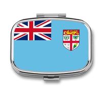 Pilulier Carré 2 Compartiments Avec Drapeau De La République Des Fidji, Portable Et Facile Glisser Dans Une Poche Ou Un Sac Main Idéal Pour Ranger Vitamines, Médicaments Et Compléments Alimentaires