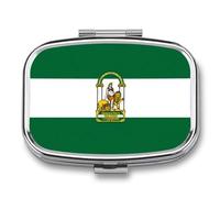 Pilulier Carré 2 Compartiments Imprimé Drapeau Andalou Petit Pilulier Avec Miroir Boîte Médicaments Portable En Métal Organisateur De Vitamines Idéal Pour Le Sac Main Ou La Poche Cadeau De Voyage