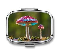 Pilulier carré à 2 compartiments en forme de champignon coloré - Mini pilulier portable de voyage pour poche, sac à main - Pilulier en métal pour vitamines, huiles de poisson