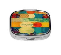 Pilulier carré à 2 compartiments en métal avec collage de couleurs et photos - Petit pilulier de voyage portable pour poche et sac à main - Mini pilulier pour contenir des vitamines quotidiennes