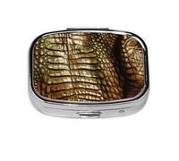 Pilulier carré à 2 compartiments en métal avec imprimé crocodile africain, petit pilulier de voyage portable pour poche, sac à main, mini pilulier pour contenir des vitamines quotidiennes