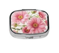 Pilulier carré à 2 compartiments en métal avec imprimé fleurs roses - Petit pilulier de voyage portable pour poche, sac à main - Mini pilulier pour contenir des vitamines quotidiennes
