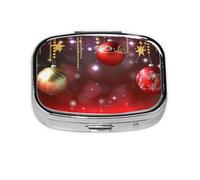 Pilulier carré à 2 compartiments en métal avec imprimé Merry Christmas - Petit pilulier de voyage portable pour poche et sac à main - Mini pilulier mignon pour contenir des vitamines quotidiennes