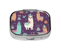 Pilulier carré à 2 compartiments en métal avec motif alpaga effrayant - Petit pilulier de voyage portable pour poche et sac à main - Mini pilulier pour contenir des vitamines quotidiennes