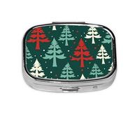 Pilulier carré à 2 compartiments en métal avec motif d'arbre de Noël - Petit pilulier de voyage portable pour poche et sac à main - Mini pilulier pour contenir des vitamines quotidiennes