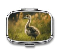 Pilulier carré à 2 compartiments Little Duck in the Field - Mini pilulier portable de voyage pour poche, sac à main, pilulier en métal pour vitamines, huiles de poisson et compléments alimentaires