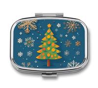 Pilulier carré à 2 compartiments « Merry Christmas », flocon de neige, pin, pilulier portable de voyage pour poche, sac à main, pilulier en métal pour vitamines, huile de poisson et suppléments