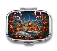 Pilulier carré à 2 compartiments « Merry Christmas » - Mini pilulier portable de voyage pour poche, sac à main, pilulier en métal pour vitamines, huiles de poisson