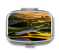 Pilulier carré à 2 compartiments pour golf, parc, arbres, coucher de soleil, collines et vallée, mini pilulier portable de voyage pour poche, sac à main, pilulier en métal pour vitamines, poisson, Oi