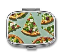 Pilulier carré à 2 compartiments pour tranches de pizza vertes, sac à main, portable, médicaments, vitamines, organisateur de pilules décoratifs