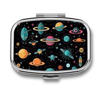 Pilulier carré à 2 compartiments - Univers fantaisiste - Mini pilulier portable de voyage pour poche, sac à main - Pilulier en métal pour vitamines, huiles de poisson