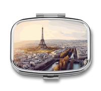 Pilulier carré à 2 compartiments - Vue aérienne de Paris - Mini pilulier portable de voyage pour poche, sac à main - Pilulier en métal pour vitamines, huiles de poisson