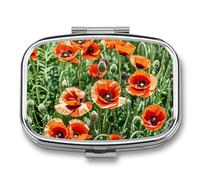 Pilulier carré à 3 compartiments avec fleurs rouges et feuilles - Portable - Pour le voyage - Mini récipient compact pour médicaments - Distributeur de vitamines