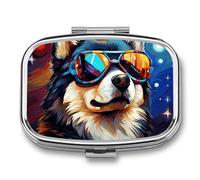 Pilulier carré à 3 compartiments pour chien portant des lunettes - Portable - Mini boîte à médicaments compacte pour le quotidien - Distributeur de supplément de vitamines