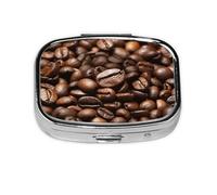 Pilulier carré amusant à 2 compartiments en métal avec imprimé grains de café torréfiés, petit pilulier de voyage portable pour poche, sac à main, mini pilulier pour contenir des vitamines