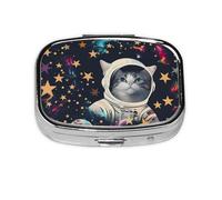 Pilulier carré amusant imprimé astronaute avec 2 compartiments, mini pilulier portable pour médicaments, vitamines, huile de poisson, compléments
