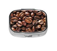 Pilulier carré amusant imprimé grains de café torréfié avec 2 compartiments, mini pilulier portable pour médicaments, vitamines, huile de poisson, compléments