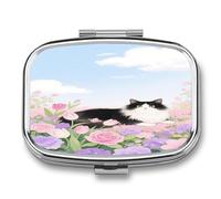 Pilulier carré aquarelle pour chats - Pilulier de voyage portable à 2 compartiments - Boîte à médicaments en métal scellée