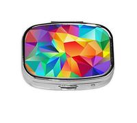 Pilulier carré (arc-en-ciel géométrique) avec 2 compartiments - Petit pilulier portable - Conteneurs de vitamines - Essentiels de voyage - 5,5 x 4 x 1,8 cm