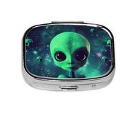 Pilulier carré avec 2 compartiments - Pilulier de voyage portable pour poche ou sac à main - Alien vert