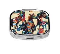 Pilulier carré avec 2 compartiments - Pilulier de voyage portable pour poche ou sac à main - Chevaux colorés