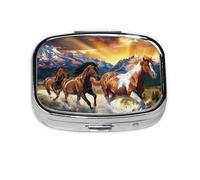 Pilulier carré avec 2 compartiments - Pilulier de voyage portable pour poche ou sac à main, chevaux de course