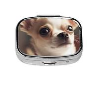 Pilulier carré avec 2 compartiments - Pilulier de voyage portable pour poche ou sac à main - Chihuahua mignon