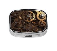Pilulier carré avec 2 compartiments - Pilulier de voyage portable pour poche ou sac à main, engrenages steampunk cool