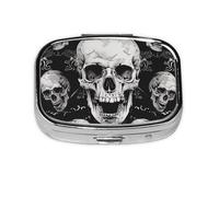Pilulier carré avec 2 compartiments - Pilulier de voyage portable pour poche ou sac à main - Fond tête de mort