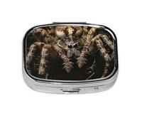 Pilulier carré avec 2 compartiments - Pilulier de voyage portable pour poche ou sac à main - Motif araignée effrayante