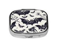 Pilulier carré avec 2 compartiments - Pilulier de voyage portable pour poche ou sac à main - Motif chauve-souris