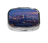 Pilulier carré avec 2 compartiments - Pilulier de voyage portable pour poche ou sac à main, motif d'horizon de Los Angeles