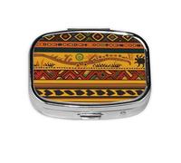 Pilulier carré avec 2 compartiments - Pilulier de voyage portable pour poche ou sac à main - Motif national africain abstrait