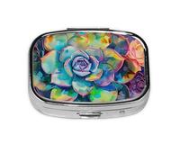Pilulier carré avec 2 compartiments - Pilulier de voyage portable pour poche ou sac à main - Succulent coloré