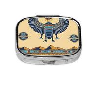 Pilulier carré avec 2 compartiments - Scarabée égyptien - Petit pilulier portable - Conteneurs de vitamines - Essentiels de voyage - 5,5 x 4 x 1,8 cm