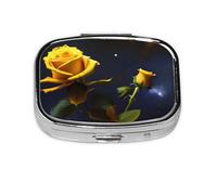 Pilulier carré avec 2 inserts en plastique Jaune Nuit étoilée Légère et portable, avec 2 inserts en plastique, convient pour le transport dans les poches ou les portefeuilles.