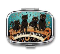 Pilulier carré avec chats sur le piano - 3 compartiments - Portable - Mini boîte à médicaments compacte pour le quotidien - Distributeur de supplément de vitamines