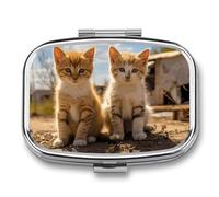 Pilulier carré avec deux petits chats - 3 compartiments - Portable - Pour le voyage - Mini récipient compact pour médicaments - Distributeur de supplément de vitamines