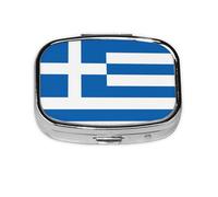 Pilulier carré avec drapeau grec - Mini boîte à pilules portable - Boîte de rangement pour vitamines et médicaments (2 compartiments)