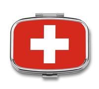 Pilulier Carré Avec Miroir, Imprimé Drapeau Suisse, Petit Étui À Pilules Portable En Métal, Organisateur De Vitamines, Idéal Pour Sac À Main Ou Poche, Cadeau De Voyage